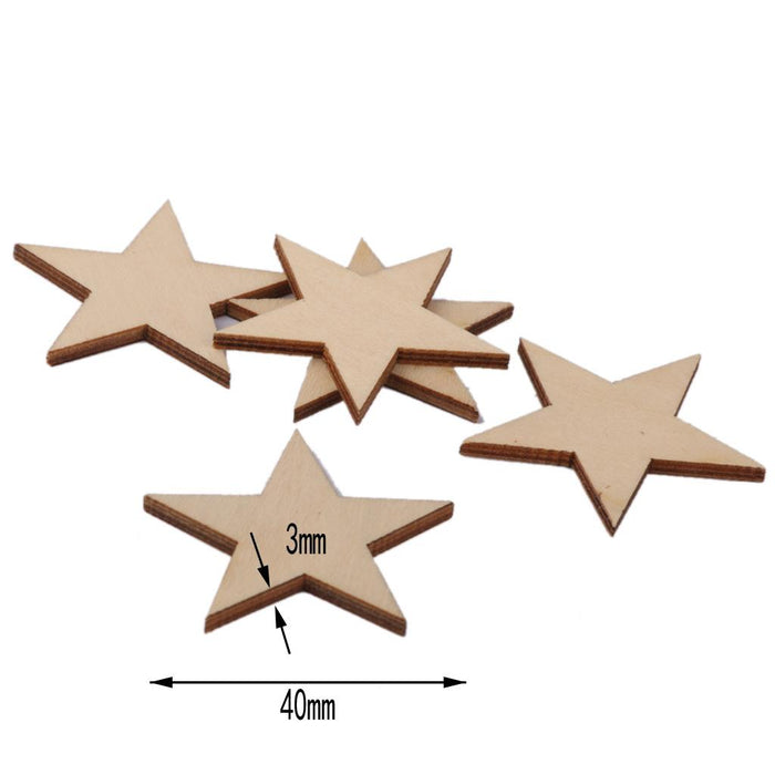 3mm Thick Star Shape Wooden Embellishments for DIY Crafts 50pcs 40mm