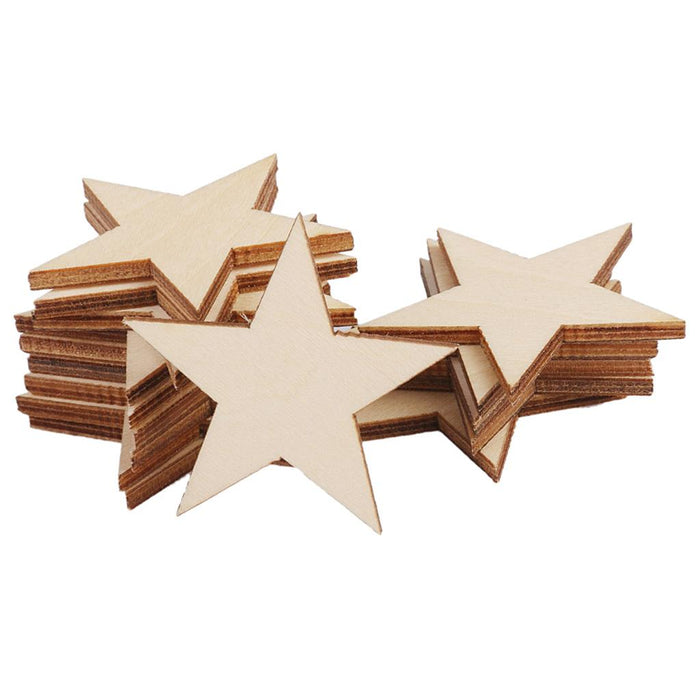 3mm Thick Star Shape Wooden Embellishments for DIY Crafts 25pcs 50mm