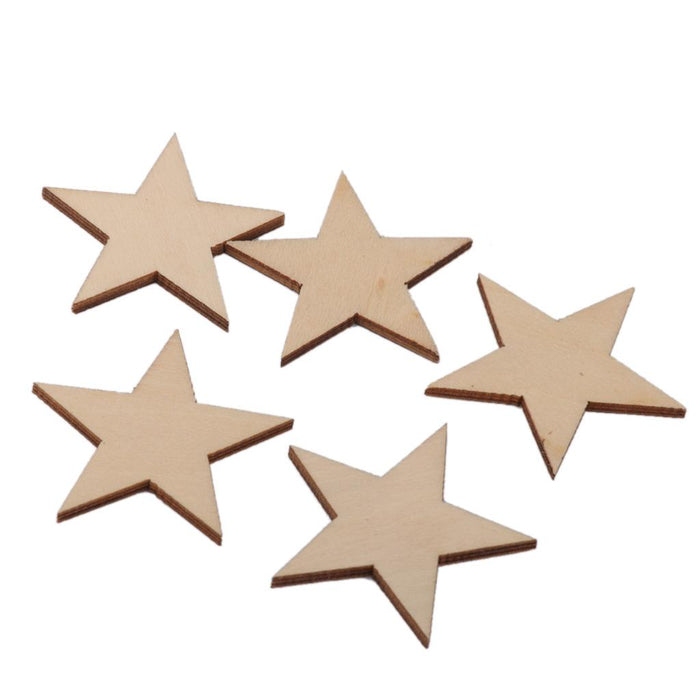 3mm Thick Star Shape Wooden Embellishments for DIY Crafts 25pcs 50mm