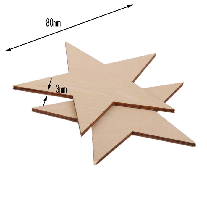 3mm Thick Star Shape Wooden Embellishments for DIY Crafts 10pcs 80mm