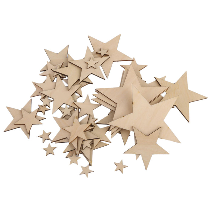 3mm Thick Star Shape Wooden Embellishments for DIY Crafts 50pcs Mix Size