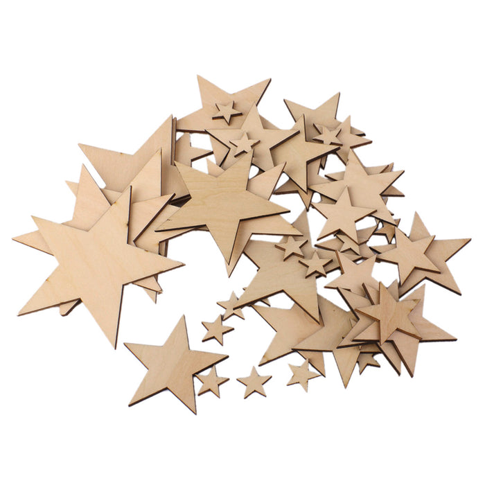 3mm Thick Star Shape Wooden Embellishments for DIY Crafts 50pcs Mix Size