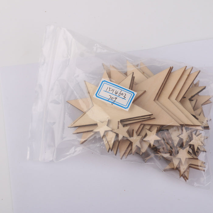 3mm Thick Star Shape Wooden Embellishments for DIY Crafts 50pcs Mix Size