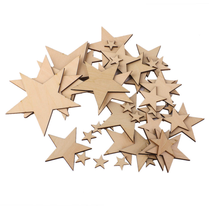 3mm Thick Star Shape Wooden Embellishments for DIY Crafts 50pcs Mix Size