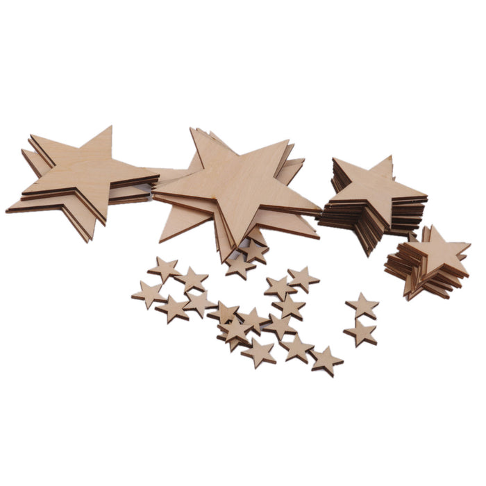 3mm Thick Star Shape Wooden Embellishments for DIY Crafts 50pcs Mix Size