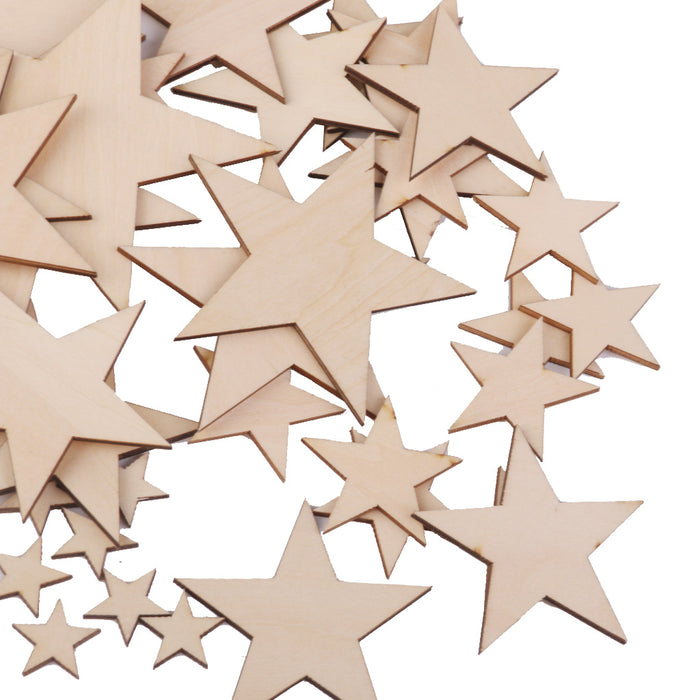 3mm Thick Star Shape Wooden Embellishments for DIY Crafts 50pcs Mix Size