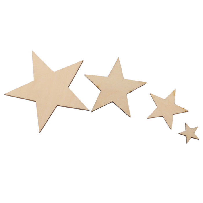 3mm Thick Star Shape Wooden Embellishments for DIY Crafts 50pcs Mix Size