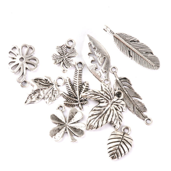 Crofta 100 Pieces Tibetan Silver Mixed Flowers Charms Pendant Beads Making Findings