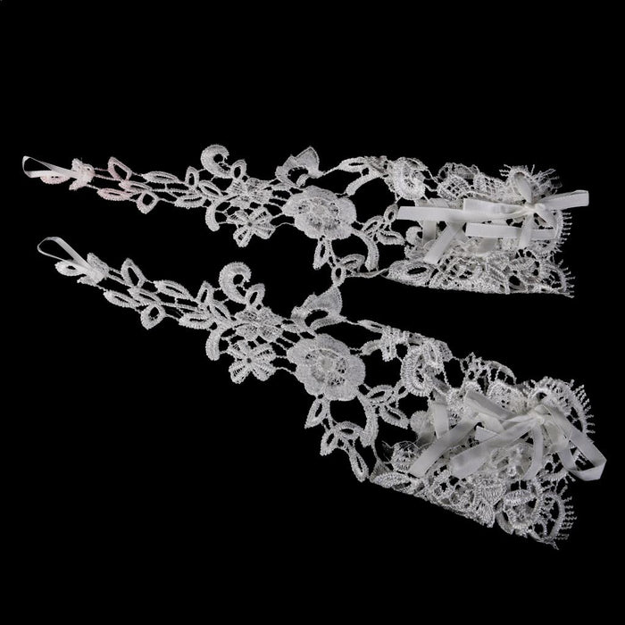 Crofta Woman White Wedding Bridal Prom Party Lace Flower Fingerless Gloves