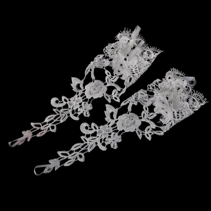 Crofta Woman White Wedding Bridal Prom Party Lace Flower Fingerless Gloves