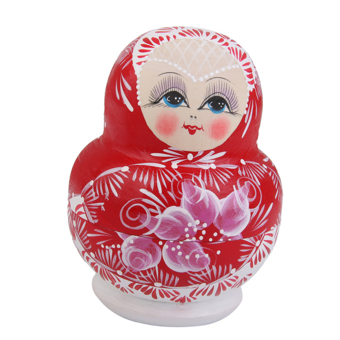 10PCS Painted Flowers Wooden Russian Nesting Dolls - Red