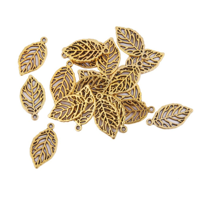 20pcs Gold Alloy Tree Leaf Jewelry Making Pendant Charms