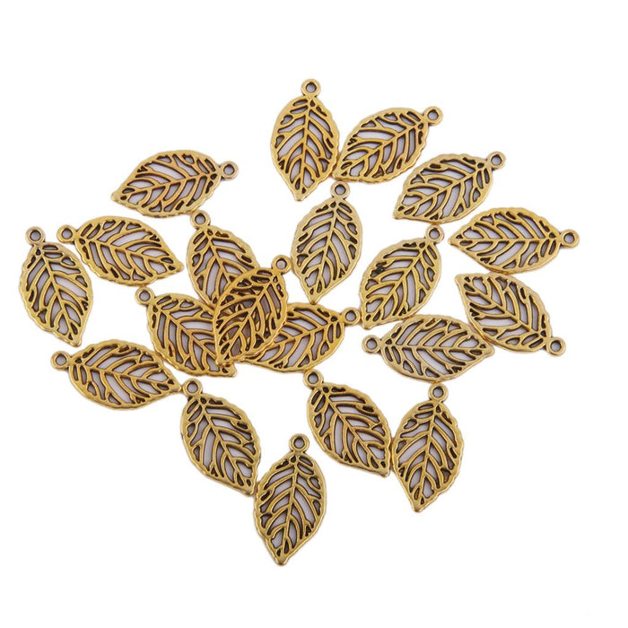 20pcs Gold Alloy Tree Leaf Jewelry Making Pendant Charms