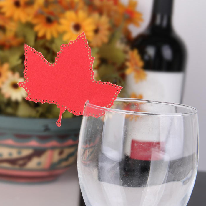 50pcs Maple Leaf Laser Glass Name Place Card Wedding Party Table Decor Red