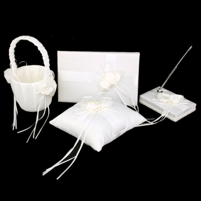 Ivory Pen Set Faux Pearl Satin Flower Wedding Reception Set