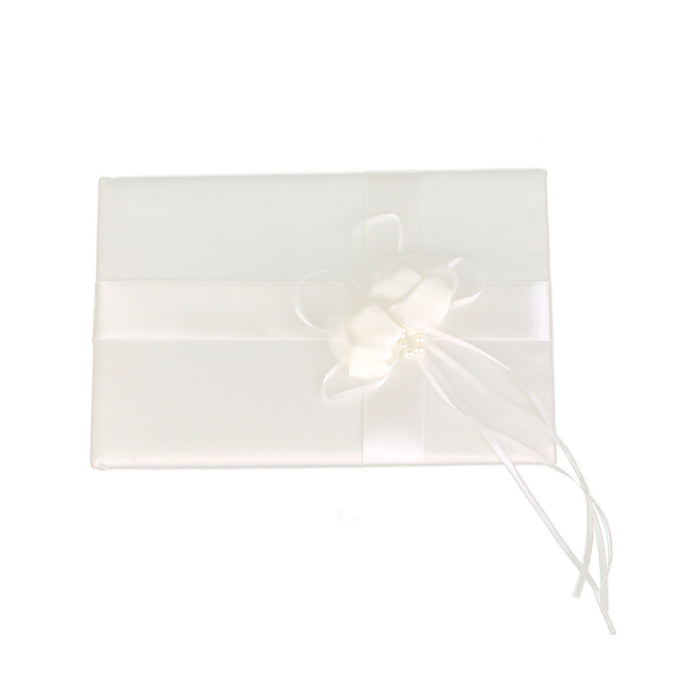 Wedding Elegant Ivory Guest Book with Satin Flower Faux Pearl Decoration