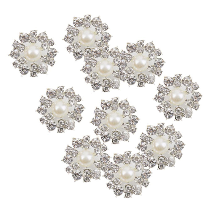 10pcs Crystal Faux Pearl Buttons Shank Decoration DIY Craft 22mm Beige