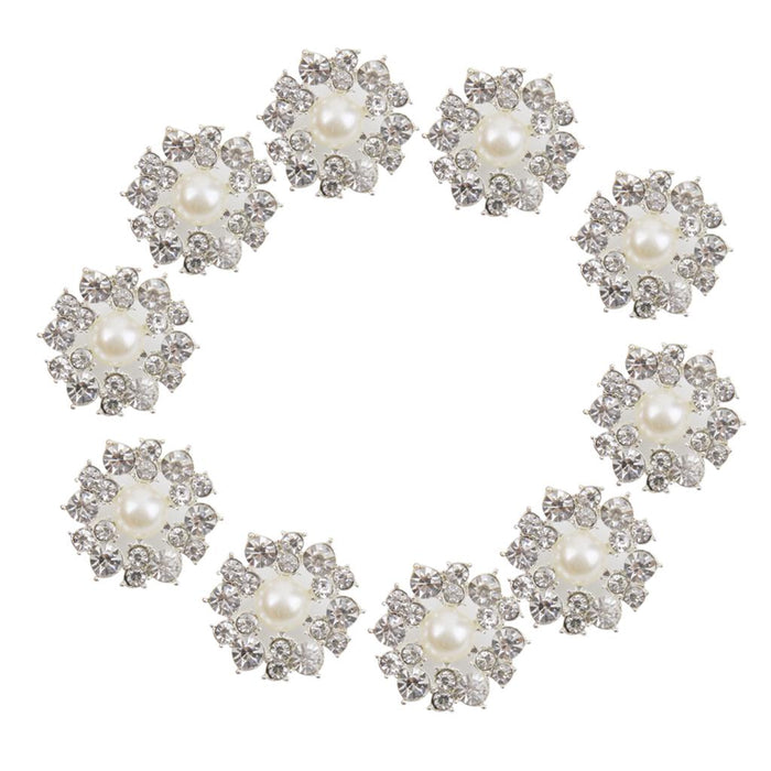 10pcs Crystal Faux Pearl Buttons Shank Decoration DIY Craft 22mm Beige