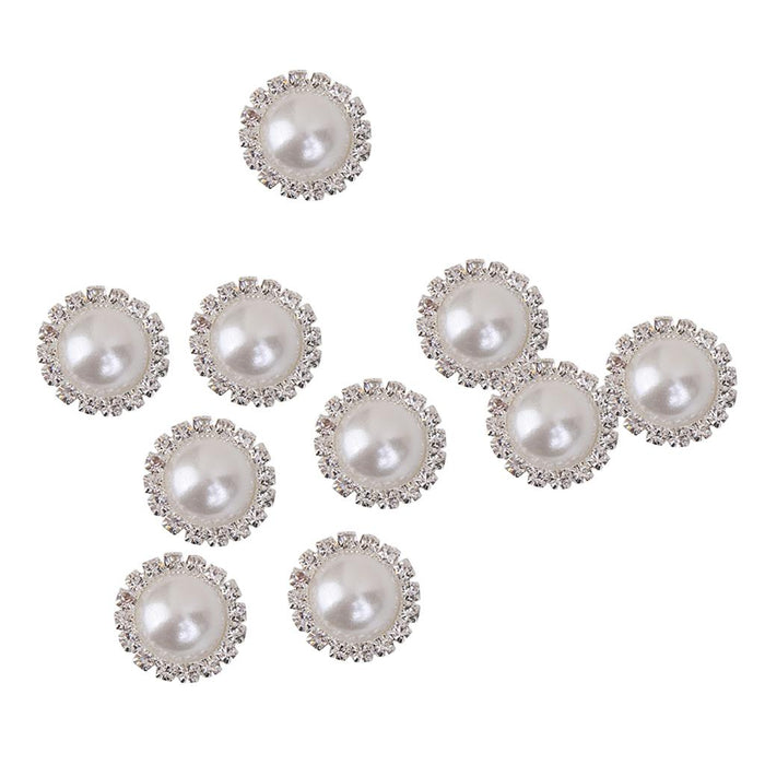 10pcs Crystal Faux Pearl Buttons Shank Decoration DIY Craft 21mm White