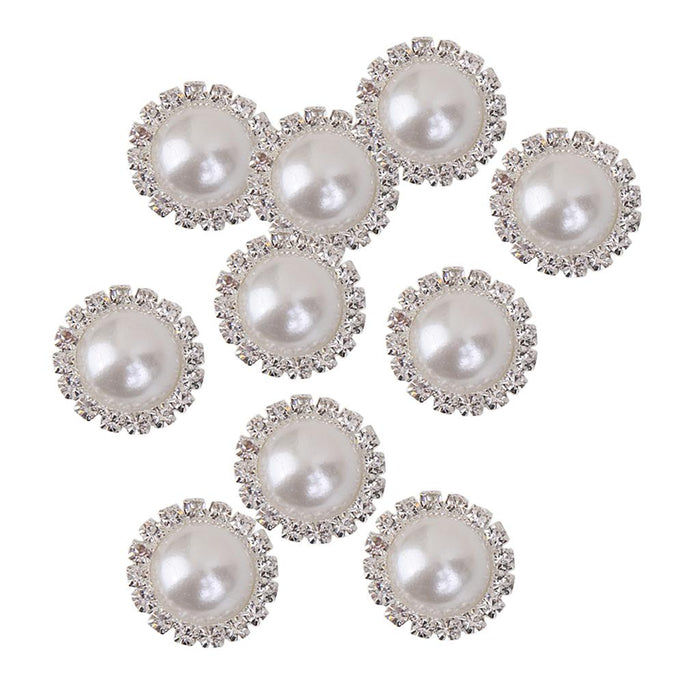 10pcs Crystal Faux Pearl Buttons Shank Decoration DIY Craft 21mm White