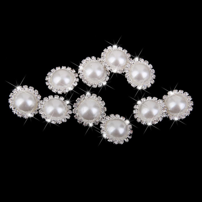 10pcs Crystal Faux Pearl Buttons Shank Decoration DIY Craft 21mm White