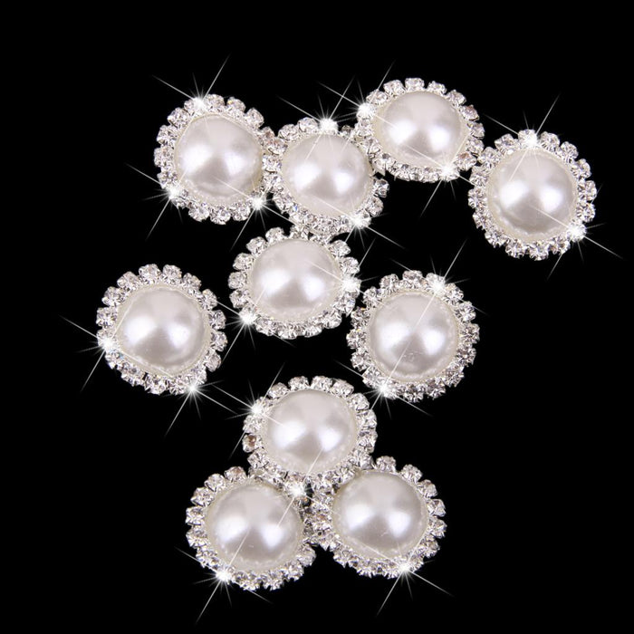 10pcs Crystal Faux Pearl Buttons Shank Decoration DIY Craft 21mm White