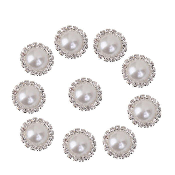 10pcs Crystal Faux Pearl Buttons Shank Decoration DIY Craft 21mm White