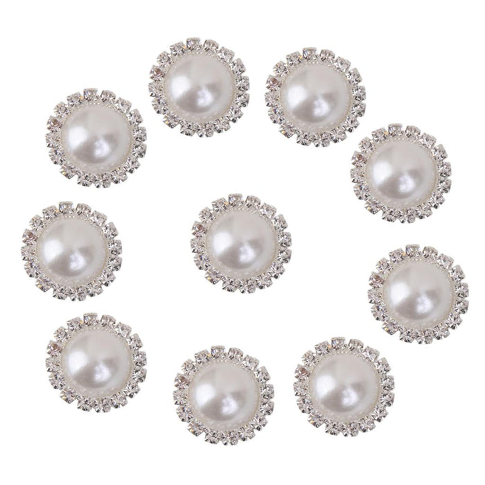 10pcs Crystal Faux Pearl Buttons Shank Decoration DIY Craft 21mm White