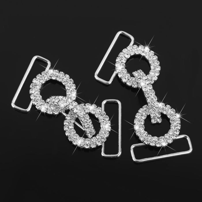 2pcs Double Ring Crystal Rhinestone Buckle Bikini Chain Side Connectors