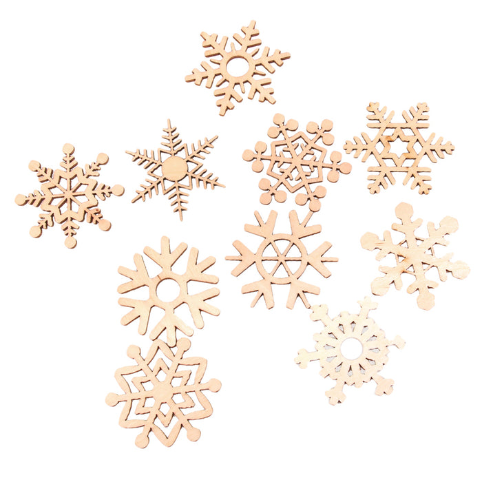 10pcs Assorted Snowflake Shapes Wooden Embellishment Xmas Tree Decor