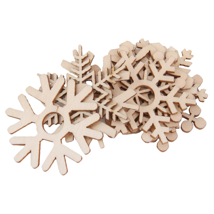 10pcs Assorted Snowflake Shapes Wooden Embellishment Xmas Tree Decor