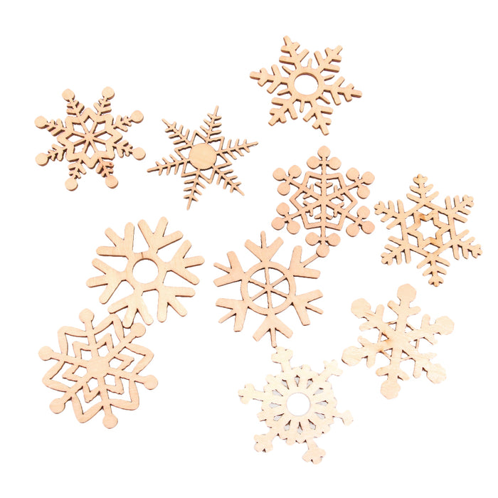 10pcs Assorted Snowflake Shapes Wooden Embellishment Xmas Tree Decor