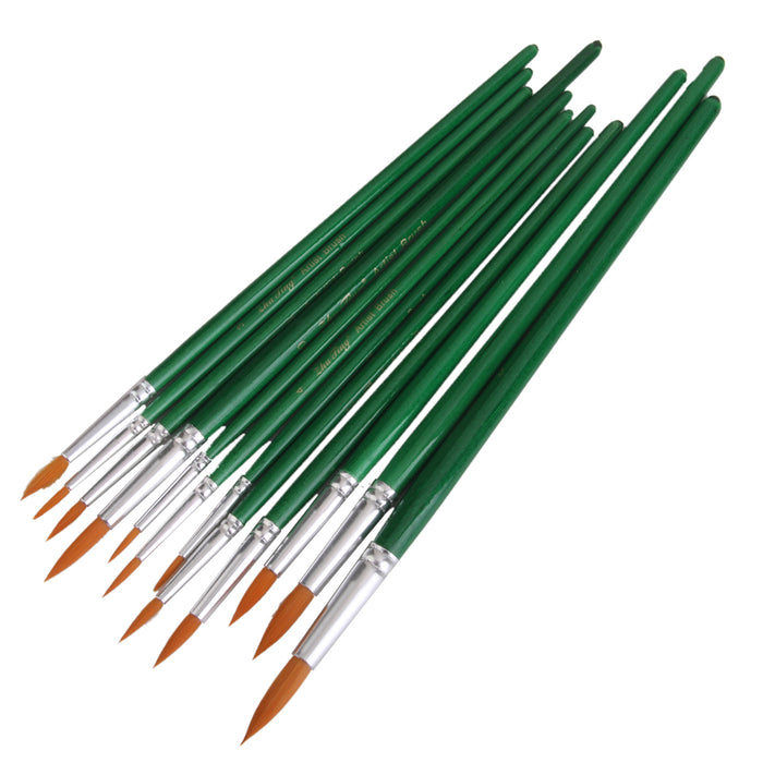 12pcs Assorted Size Artist Painting Round Brushes Set- Green