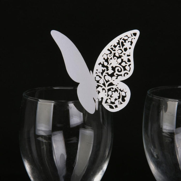 Crofta Butterfly Glass Place Cards Wedding Party Table Decor 50pcs White