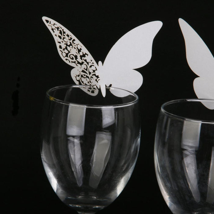 Crofta Butterfly Glass Place Cards Wedding Party Table Decor 50pcs White