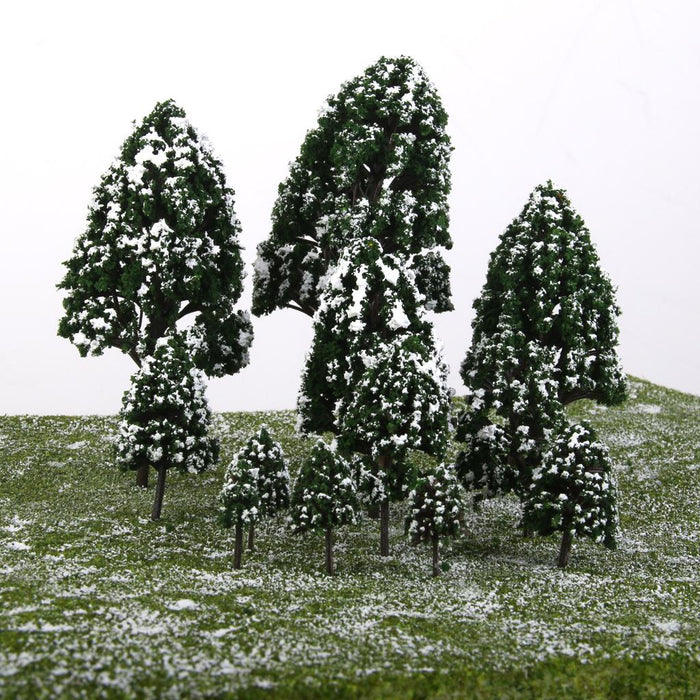 Crofta 12pcs Dark Green Poplar Trees Model Train Snow Scenery 2.5-16 cm 1:500-1:50