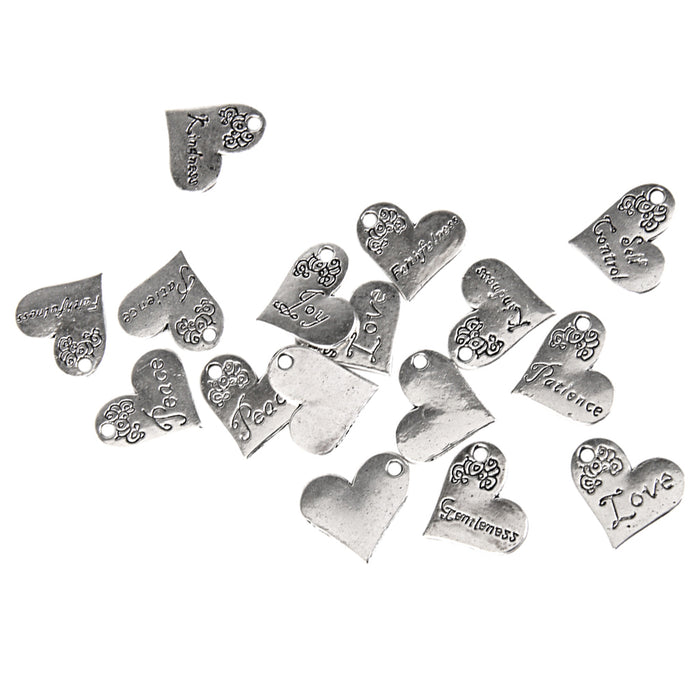 Crofta 16x Antique Silver Single Face Letter Carved Heart Pendant Charms 21 x 17mm