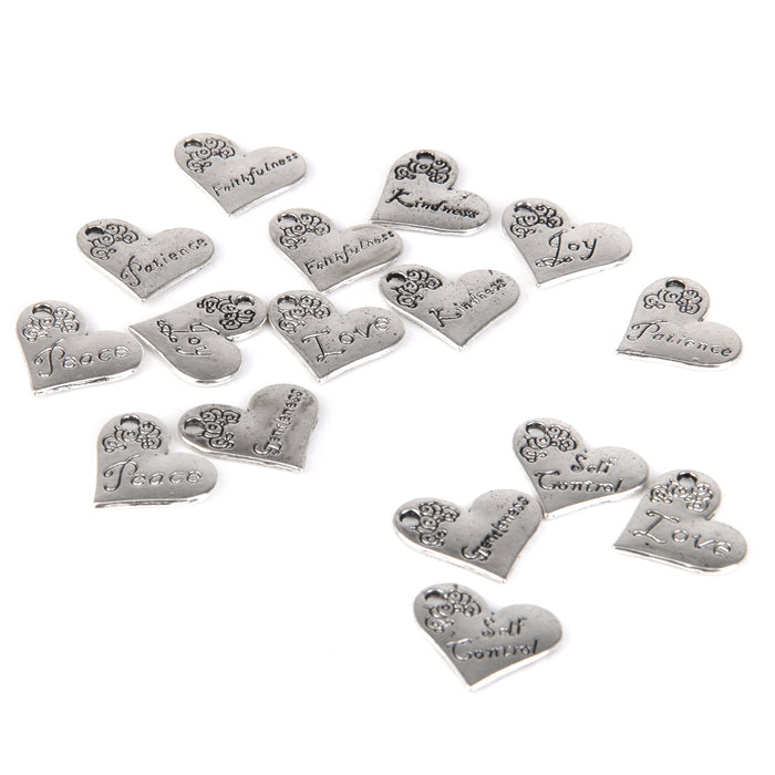 Crofta 16x Antique Silver Single Face Letter Carved Heart Pendant Charms 21 x 17mm