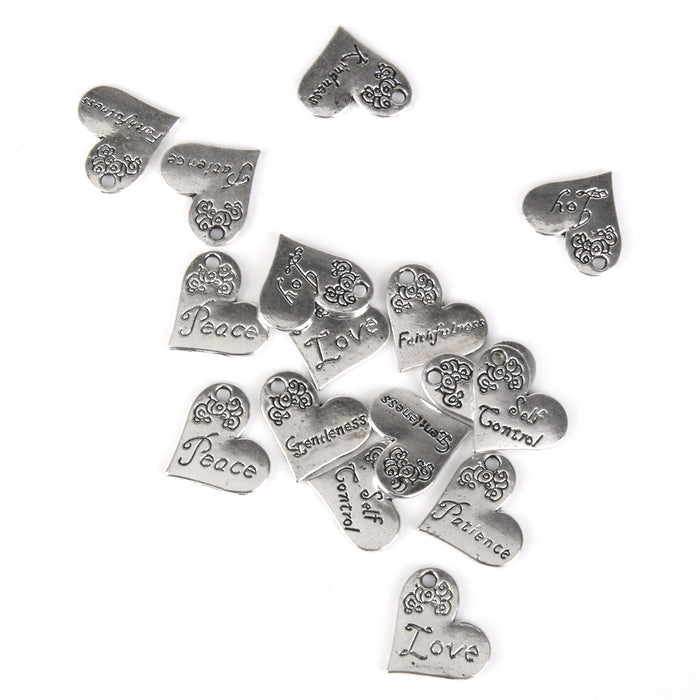 Crofta 16x Antique Silver Single Face Letter Carved Heart Pendant Charms 21 x 17mm