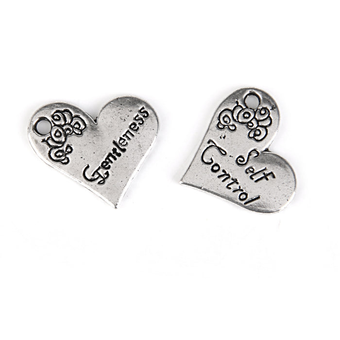 Crofta 16x Antique Silver Single Face Letter Carved Heart Pendant Charms 21 x 17mm