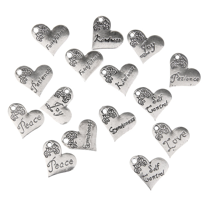 Crofta 16x Antique Silver Single Face Letter Carved Heart Pendant Charms 21 x 17mm