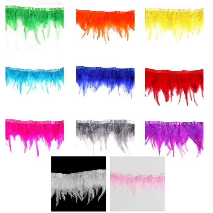 Crofta 1 Yard Rooster Feather Fringe Trim for Sewing Costume Crafts White