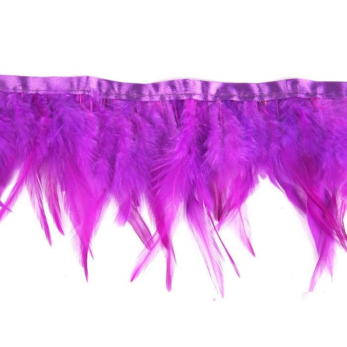 Crofta 1 Yard Rooster Feather Fringe Trim for Sewing Costume Crafts Purple