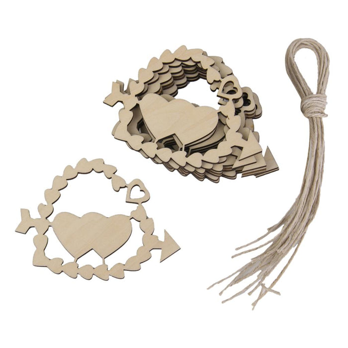 Crofta 10 Blank Wooden Embellishment Double Heart Shape Christmas Tree Ornaments