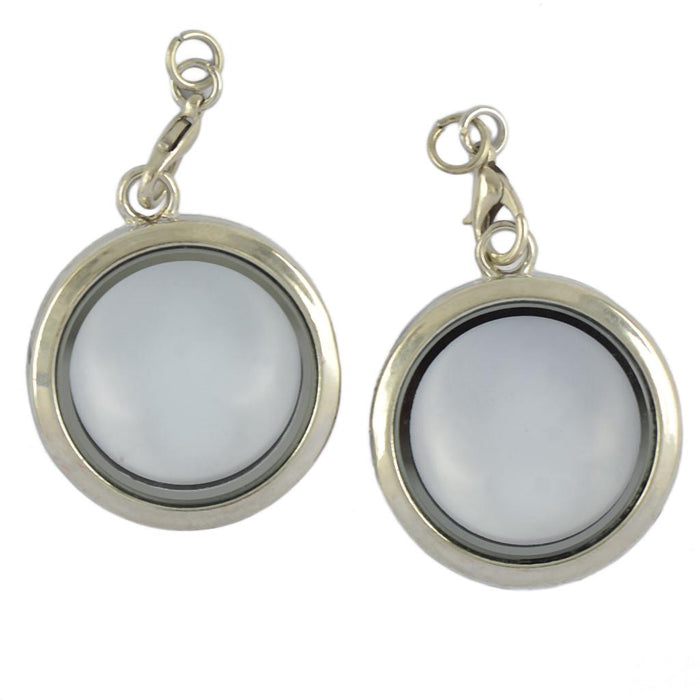 2PCS 30mm Silver Round Magnetic Glass floating Alloy Locket Charms