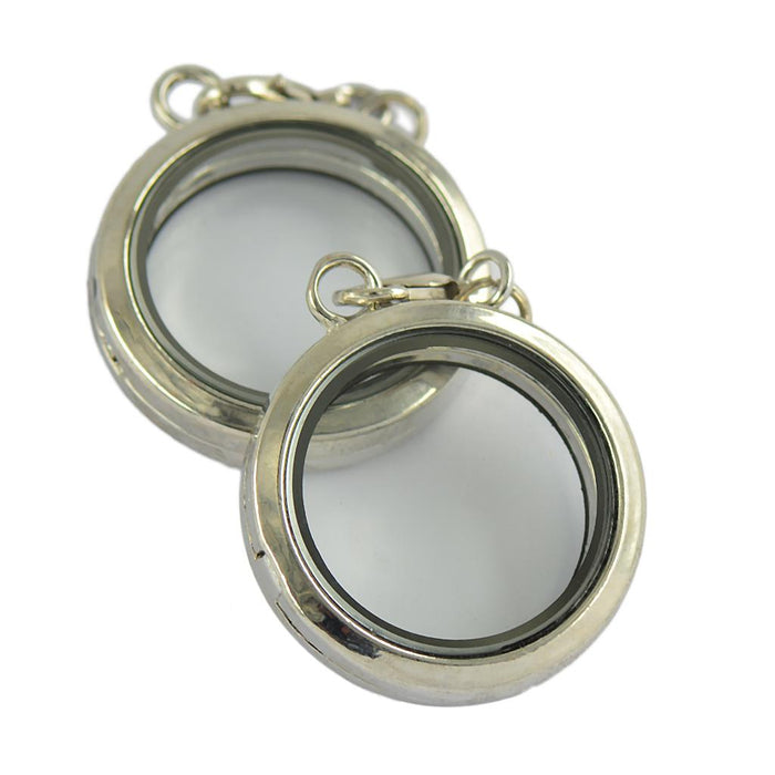 2PCS 30mm Silver Round Magnetic Glass floating Alloy Locket Charms