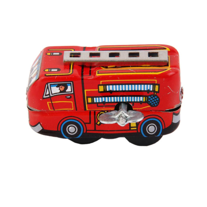 Wind Up Fire Truck Model Clockwork Kids Play Metal Toys Collectible