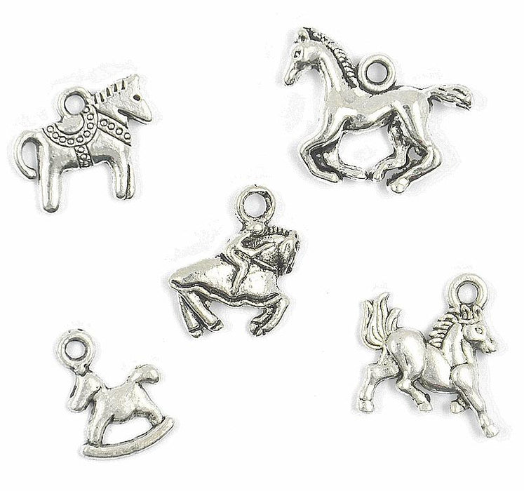 15pcs Alloy Silver Various Horse Shaped Charms Pendants Beads