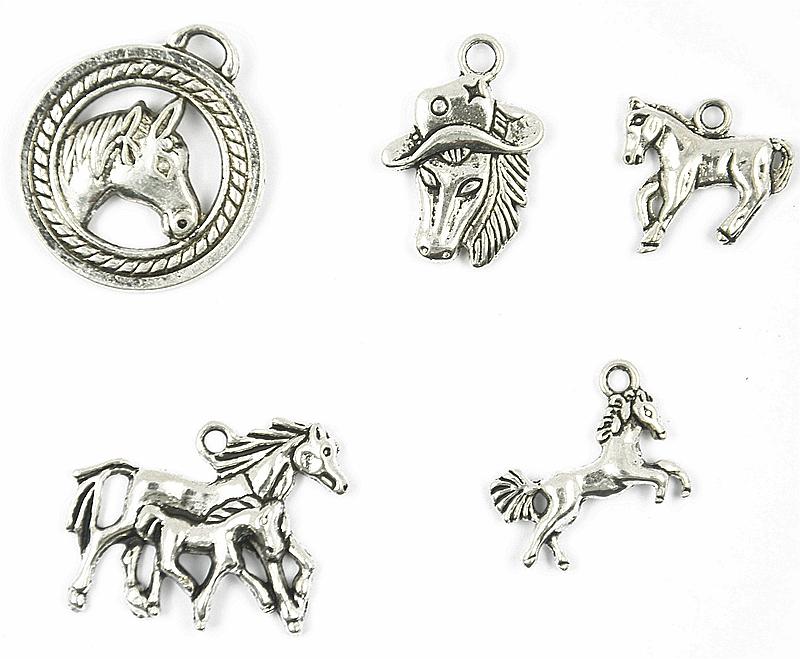 15pcs Alloy Silver Various Horse Shaped Charms Pendants Beads