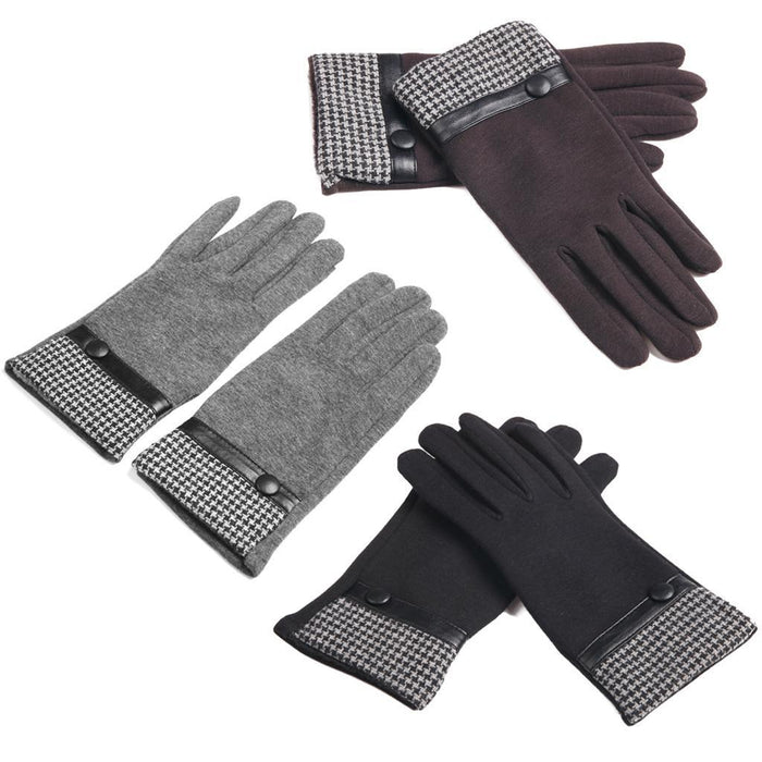 Winter Warm Mens Touch Screen Telefingers Gloves Grey w Swallow Gird Print